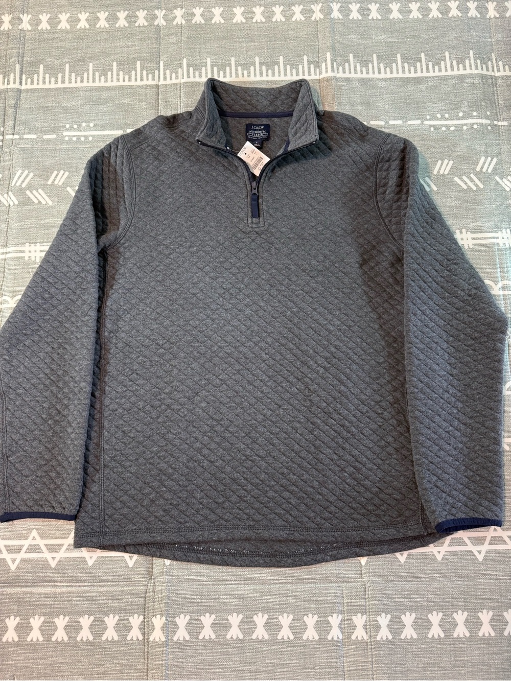 J.Crew Authentic Fleece Quilted Quarter Zip Pullover Charcoal Grey Large